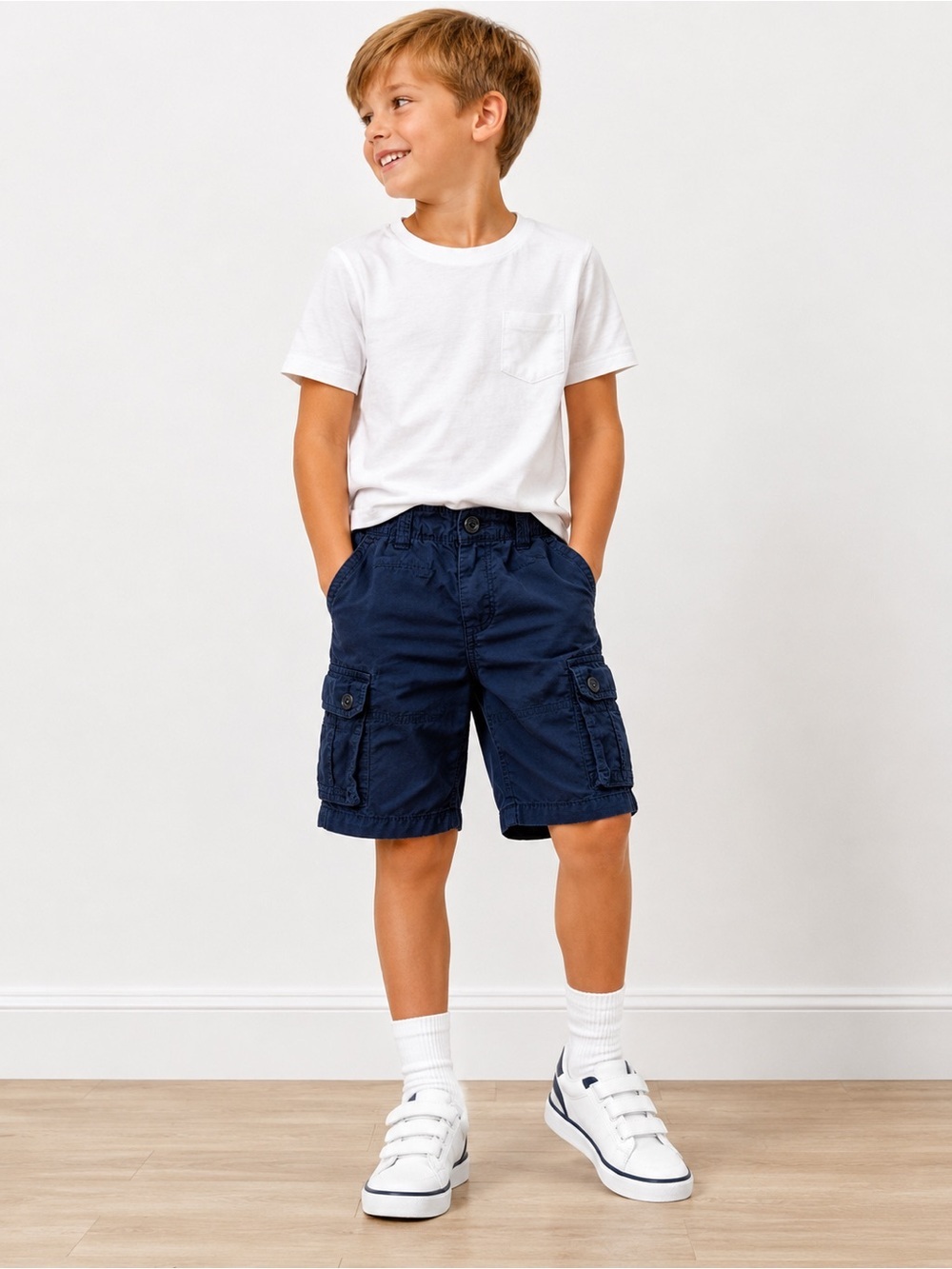 GapKids Boys Navy Cargo Shorts Size 6 Regular Adjustable Waist Cotton Casual